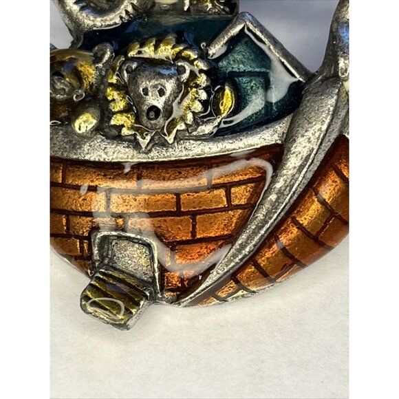 AJMC Pewter & Enamel Noah’s Ark Brooch Pin Vintage Signed - Picture 9 of 14